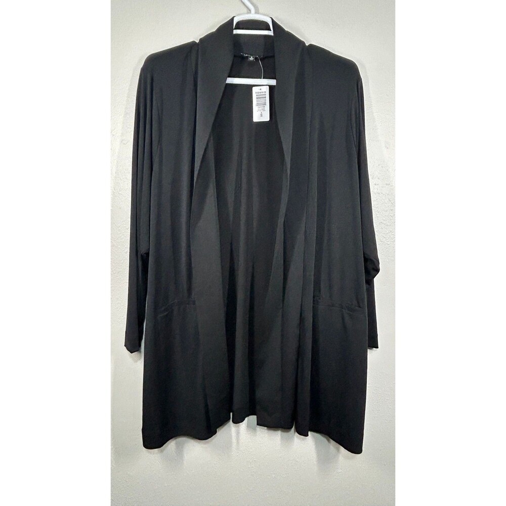 Torrid Cardigan Womens 5 Longline Duster Open Front Long Sleeve Black Pockets‎